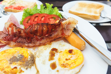 Close up american breakfast top viewの写真素材