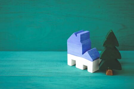 House and tree on green backgroundの写真素材
