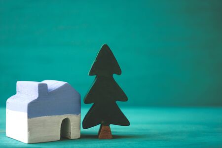 House and tree on green backgroundの写真素材