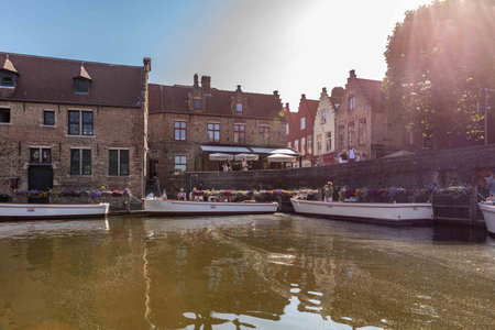 View of the canal in Bruges, Belgiumの写真素材