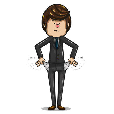 businessman with dark suit, aquamarine tie and brown shoes, along with a brown briefcase and in his hand to cellphone, accompanied by money signs. Illustration on white backgroundのイラスト素材