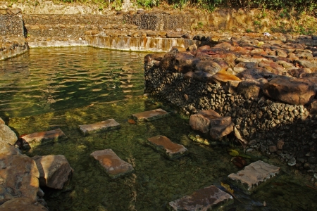 hot stream waterfall,krabi,thailandの写真素材
