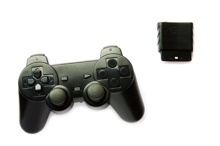 Black game controller isolated on white background