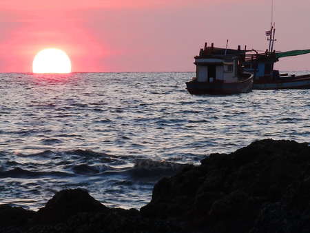 Beautiful nature and beautiful of sea with color of sunsetの写真素材