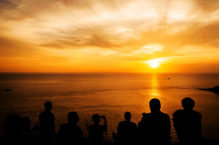 Silhouette with color of the sunset, Lan prom thep view pointName thai,  Phuket Thailandの写真素材