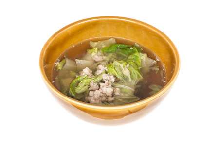 Soup made from pork and vegetable isolated on white, Food rainy seasonの写真素材