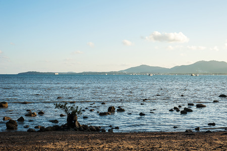 Sea with sky morning light and cloud for background, Rawai beach, Phuket Thailandの写真素材