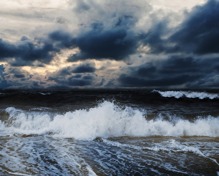 Sea and beach with sky storm cloud, Over dark tone