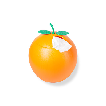 Tissue box orange shape isolated on whiteの写真素材