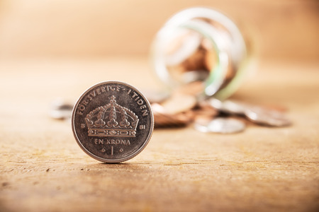 Vintage close up stack silver coins on wooden table, Save money for prepare, Save money conceptの写真素材