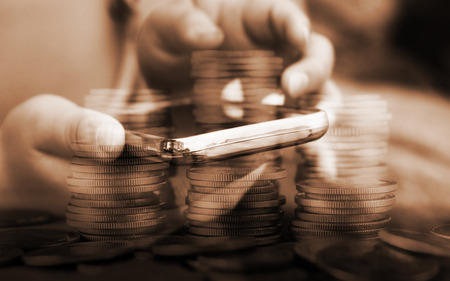 Double exposure online and mobile banking and networking people business network concept
