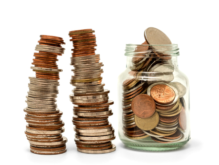 Save money and account banking for finance business concept, Stack of coin isolated on white...