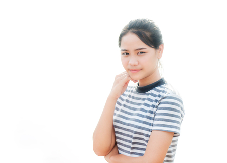 Young girl isolated on white backgroundの写真素材