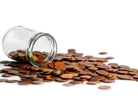 Growing money, Save money and account banking for finance business concept, Coin in bottle on white...