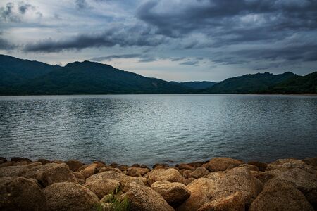 View of landscape nature in sky and cloud storm and river in stormy rain seasonの写真素材