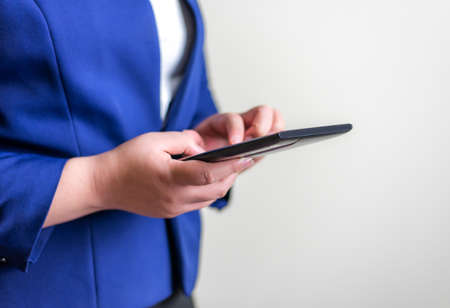 Business women with laptop on blurred background, Technology people connection network concept