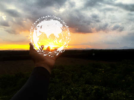 Age of technology People's, Use of technology in the modern era, Interconnection by internet network, Communication with the Internet, Communicating with each other around the world without bordersの写真素材