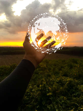 Age of technology People's, Use of technology in the modern era, Interconnection by internet network, Communication with the Internet, Communicating with each other around the world without bordersの写真素材