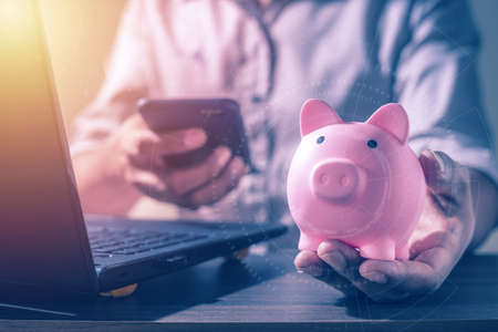 Online Banking And Internet Banking Savings Concept, Online Investment Savings, Online Stock...