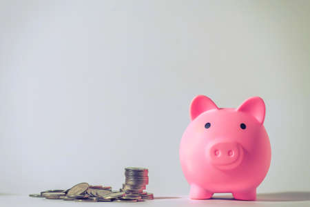 Save money and account banking for finance concept, Piggy bank with coin on blurred background, Save Monney for Investors Using Internet to Trade Stocks or Trade Fundの写真素材