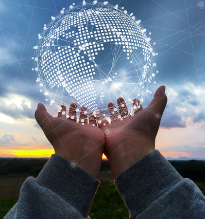 Age of technology People's, Use of technology in the modern era, Interconnection by internet network, Communication with the Internet, Communicating with each other around the world without bordersの写真素材