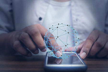 Global internet connection application and technology digital marketing, Financial and banking, Businessman using smart phone mobile on blurred backgroundの写真素材
