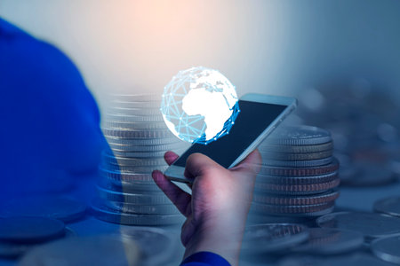 Duoble Exposure, Money and financial concept, Online Banking Concept, Investment Savings Concept, Online Stock Investors, Internet Financial Transactionsの写真素材