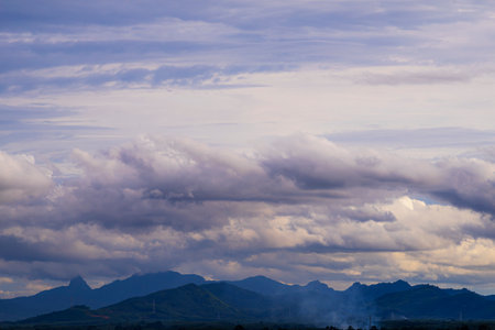 View of landscape nature and mountain with sunlight and sunset or sunrise in morning light, Abstract...
