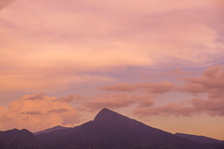 View of landscape nature and mountain with sunlight and sunset or sunrise in morning light, Abstract...