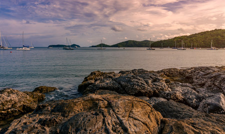 Seascape landscape nature with sky and cloud in evening lightの写真素材