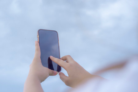 Women with smartphone mobile online social network, Network global world map internet networking people conceptの写真素材