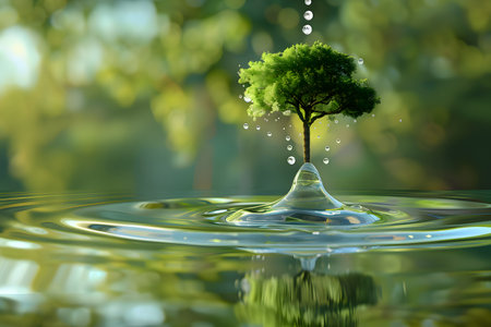 World Water Day, Clean water drop on background is natural, Soft blur background, Generative Aiの素材