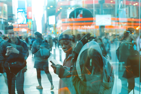 Interconnected People Concept, People are connected to each other through modern technology and the internet all over the world, Generativ e Aiの素材