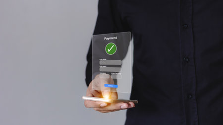 Young Man Using Smartphone For Mobile payment, Online payment, Digital, and Online shopping, Bank...