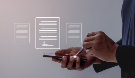 Oline business contract, Electronic signature, Digital documents, Future business contract signing,...