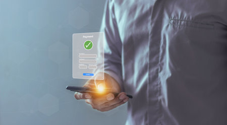 Young Man Using Smartphone For Mobile payment, Online payment, Digital, and Online shopping, Bank...
