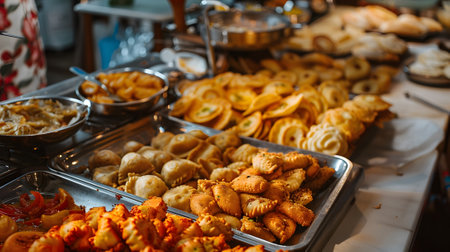 Kitchen filled with preparations for Diwaliの素材