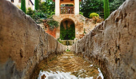 water channel at the Alhambra, Granada, Andaluciaの写真素材