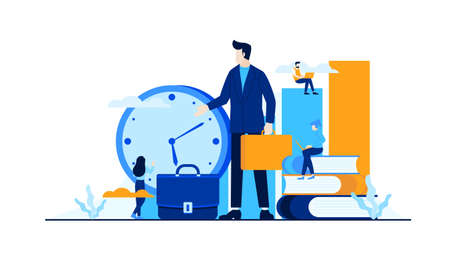 business management strategy with mini people worker businessman flat illustrationのイラスト素材