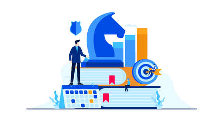 business management strategy with mini people worker businessman flat illustrationのイラスト素材