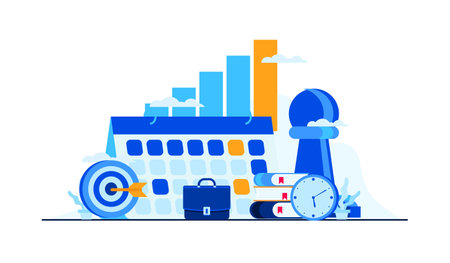 business management strategy with mini people worker businessman flat illustrationのイラスト素材