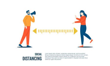 people social distancing keep your distance avoid the crowd vector flat illustration concept isolated template white background can be use for presentation web banner UI UX landing pageのイラスト素材
