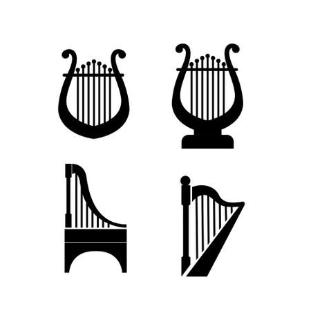 set collection luxury classic lyre harp type and shape vector icon flat design isolated backgroundのイラスト素材