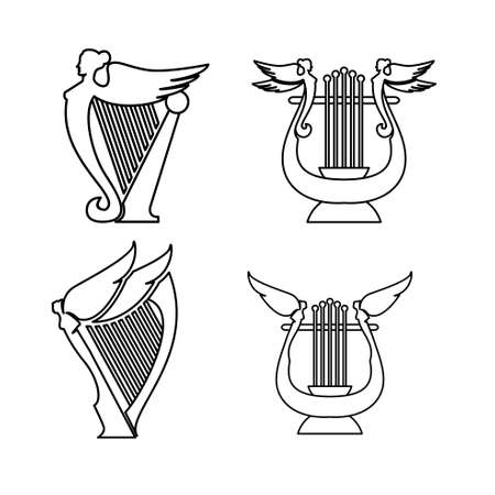 set collection luxury classic lyre harp type and shape line outline vector icon flat design isolated backgroundのイラスト素材