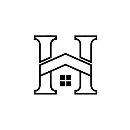 home house initial letter h black line logo vector icon illustration design isolated backgroundのイラスト素材