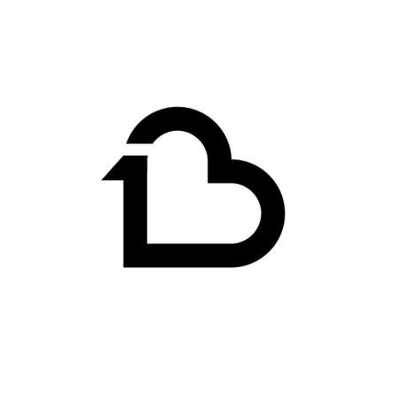 ONE heart letter logo black vector icon design isolated white backgroundのイラスト素材