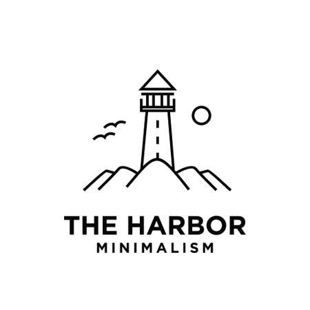 vintage premium minimalism lighthouse vector line logo designのイラスト素材
