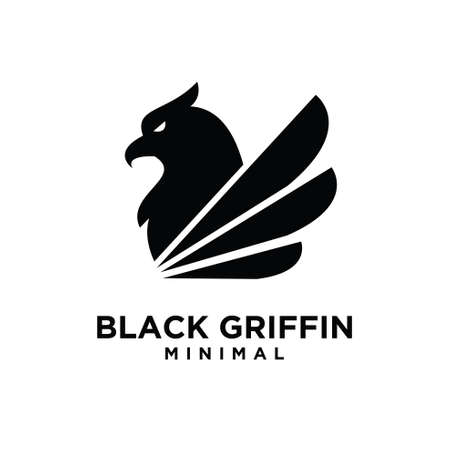 black minimal Griffin Mythical Creature Emblem mascot Vector Design Logoのイラスト素材