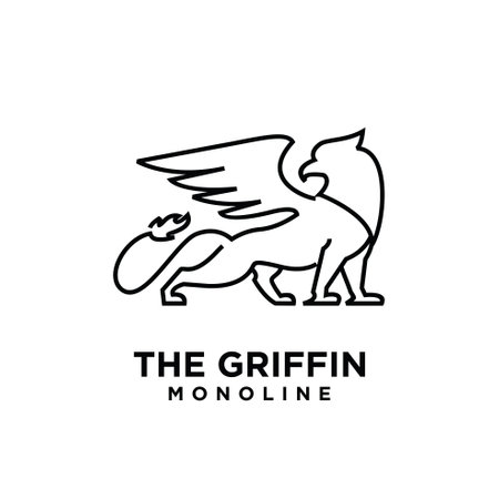 premium black minimal Griffin Mythical Creature Emblem mascot Line Vector Design Logoのイラスト素材
