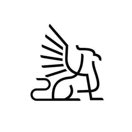 premium black minimal Griffin Mythical Creature Emblem mascot Line Vector Designのイラスト素材